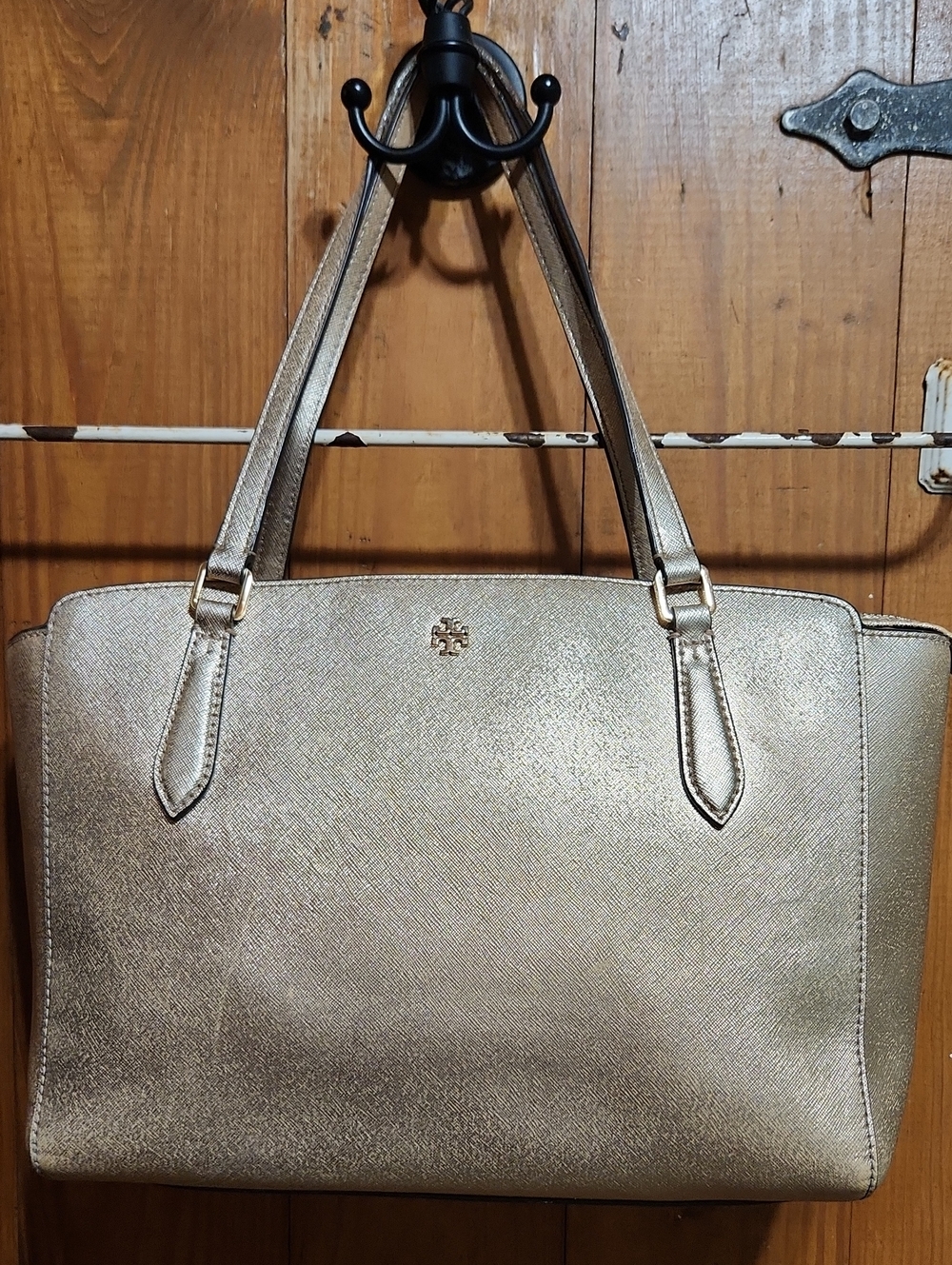 Tory Burch Metallic Bronze Tote with Double Handles (Little Rehab Needed)